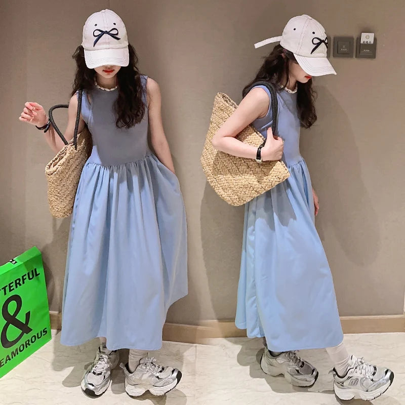 French teenage girls dress roupa vestido longo infantil menina 12 a 14anos kids clothes pink one-pieces elegant long dresses 10
