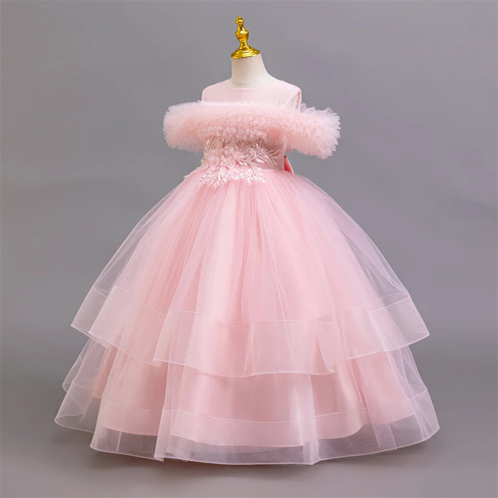 New elegant girls' dresses, piano performance costumes, chiffon party, birthday party, evening dress for girls aged 4-12