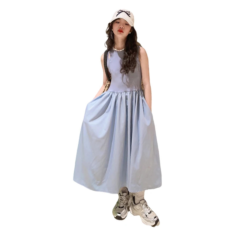 French teenage girls dress roupa vestido longo infantil menina 12 a 14anos kids clothes pink one-pieces elegant long dresses 10