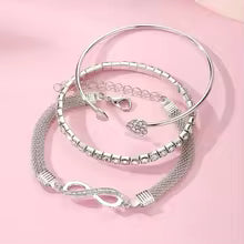 3pcs/Set Vintage Crystal Rhinestone Heart Bracelets for Women Fashion Geometric Adjustable Infinity Cuff Bangle Jewelry Gifts