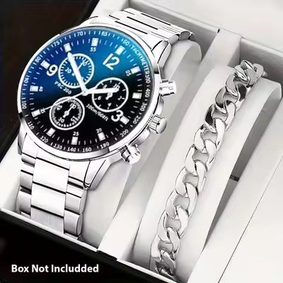 Watch Combo Set for Men Stainless Steel Watch and Bracelet Fashion and Luxury Style Multiple Colors